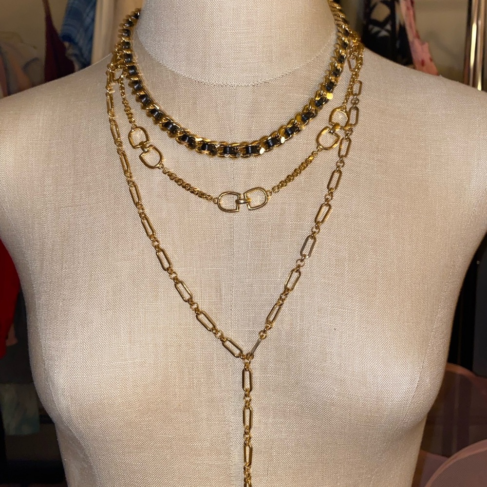 “Express”  Necklace Gold Tone and Black Layered